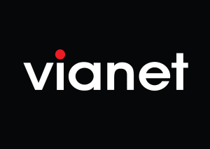 Vianet logo — white red on black